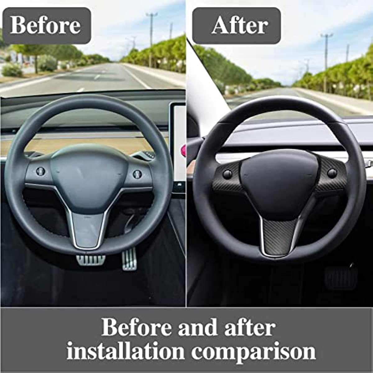 Carbon Fiber Steering Wheel Cover for Tesla Model 3 / Y - acetesla