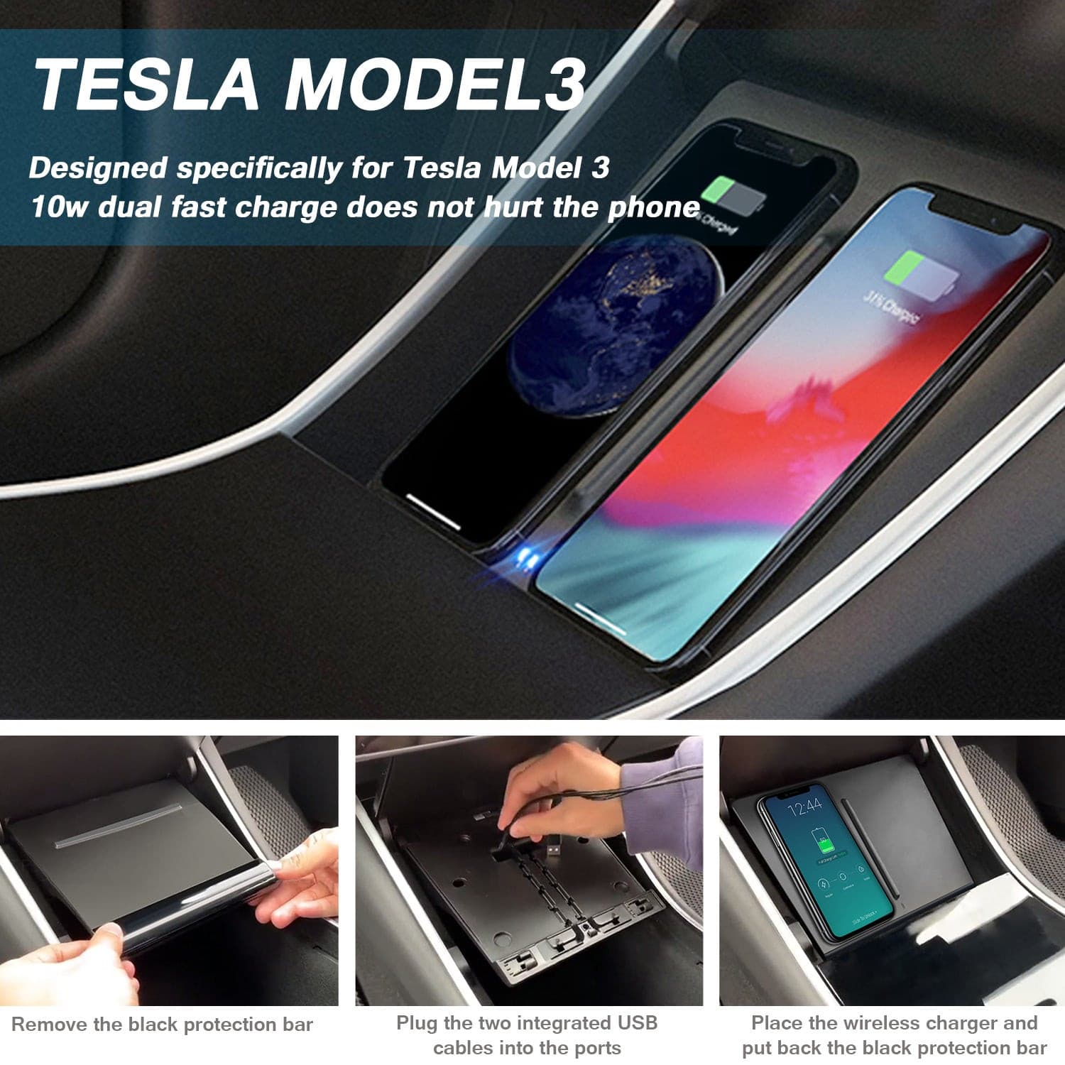 Dual Wireless Phone Charger for Tesla Model 3 2017-2020 - acetesla