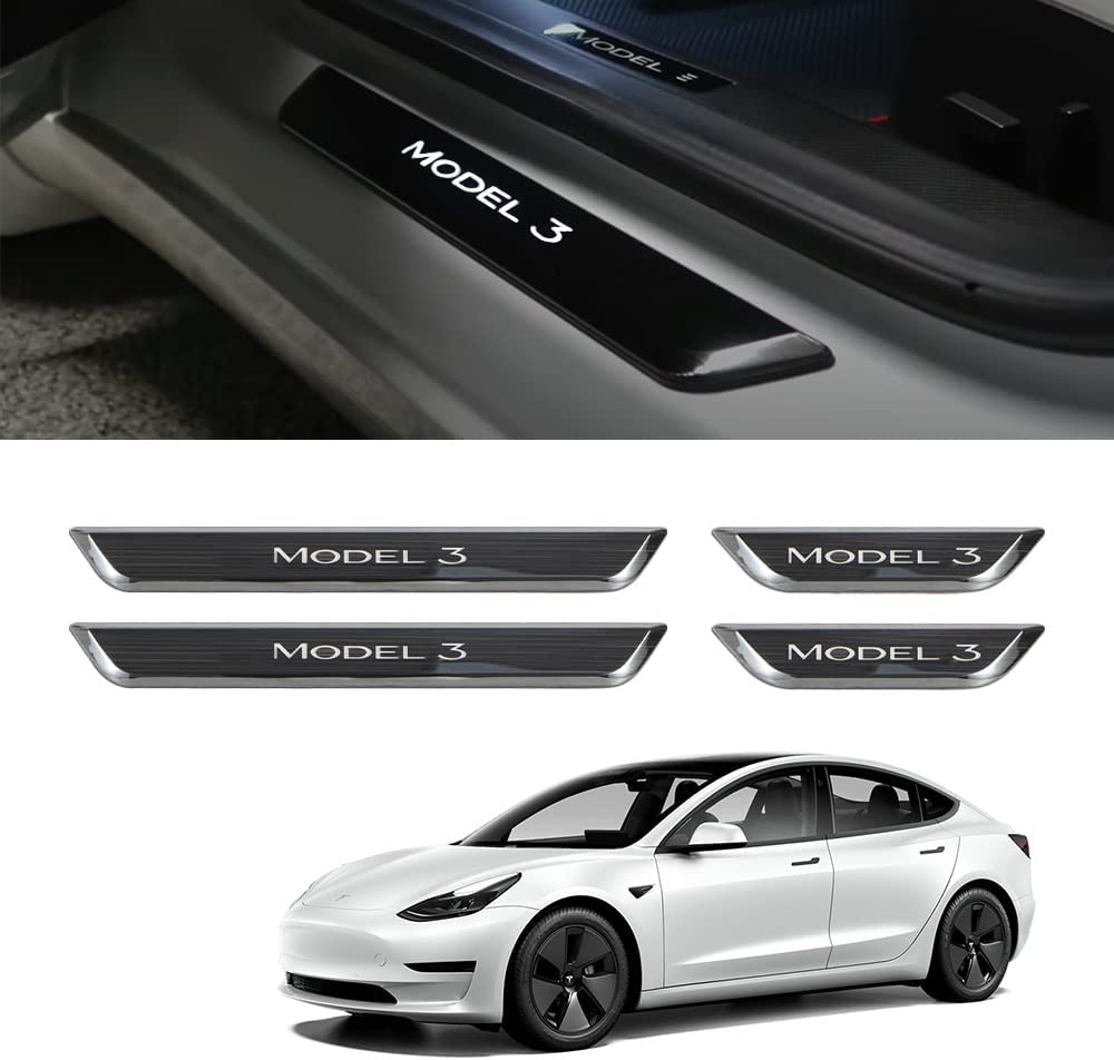 LED Illuminated Door Sill Protector Front & Rear for Tesla Model Y / 3 - acetesla