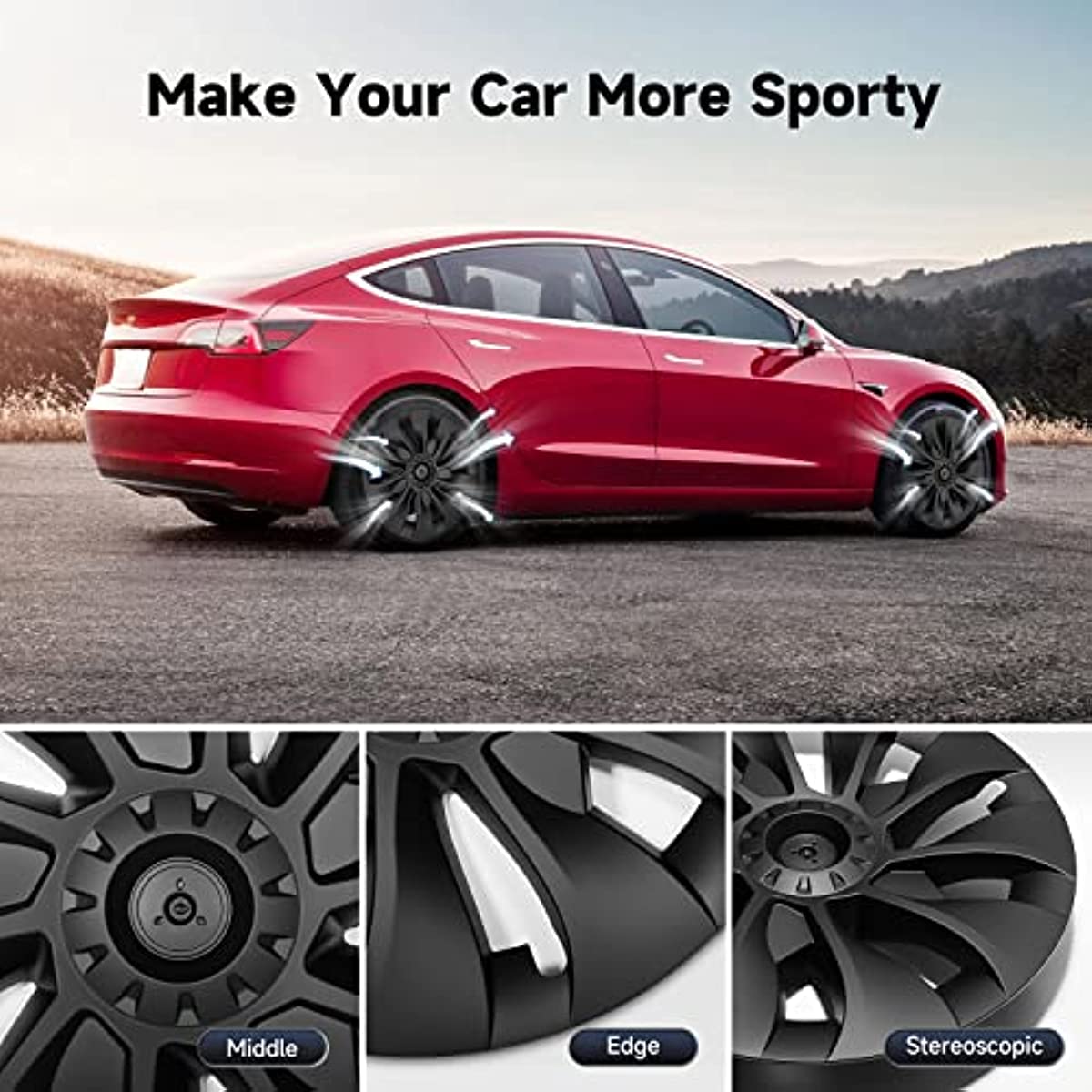 Wheel Cover for Model 3 18 Inch / for Tesla Model Y 19 Matte Black - acetesla