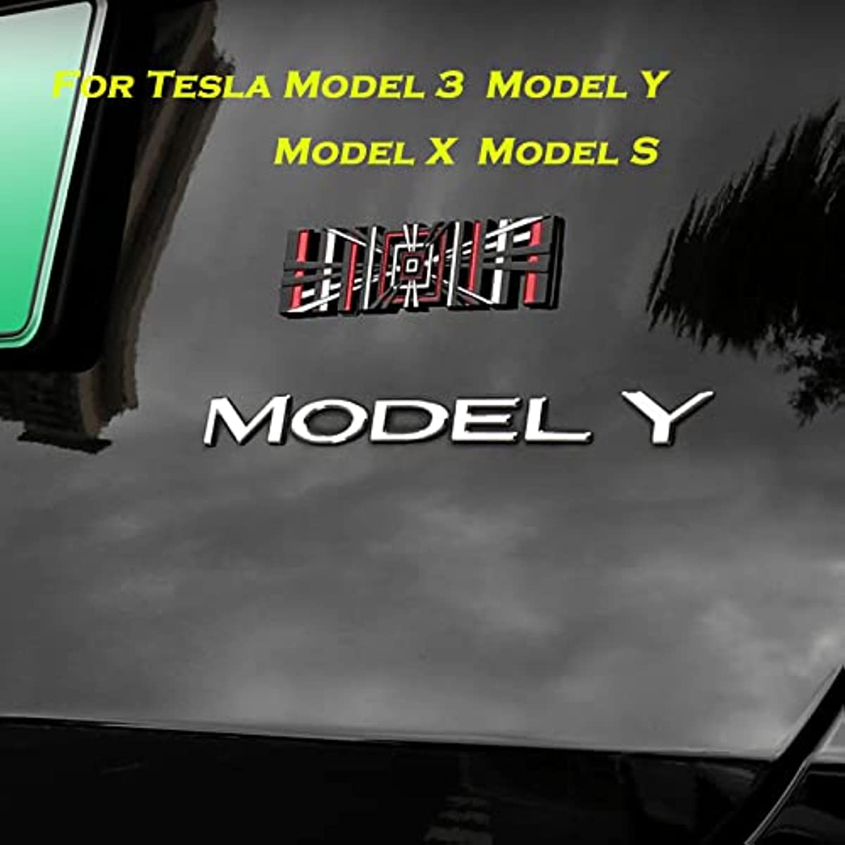 3D Alloy Plaid Badge for Tesla Model 3 Y X S (Black Red) - acetesla