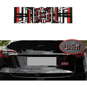 Kariertes 3D-Legierungsabzeichen für Tesla Model 3 YXS (Schwarz Rot)