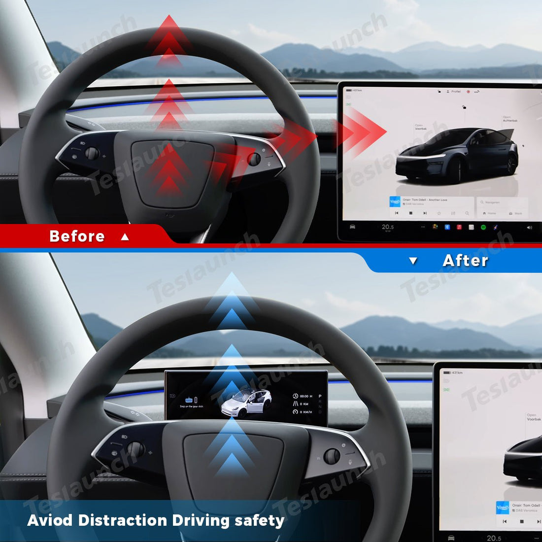 8.9'' Wireless CarPlay & Android Auto HUD for Tesla Model 3 Highland / Model Y Juniper - acetesla