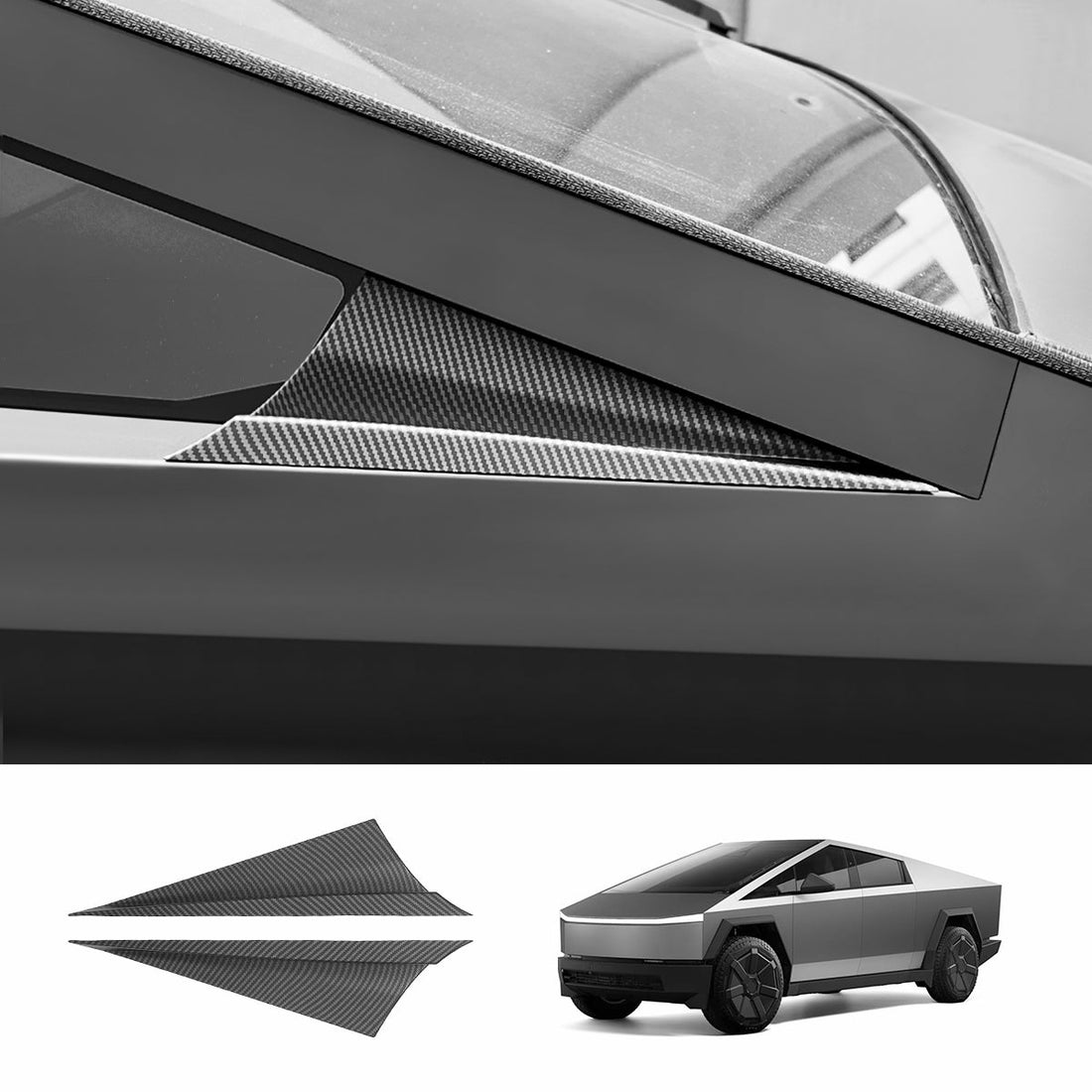 A - Pillar Triangle Spoiler Covers (Carbon Fiber Pattern ABS) for Cybertruck - acetesla