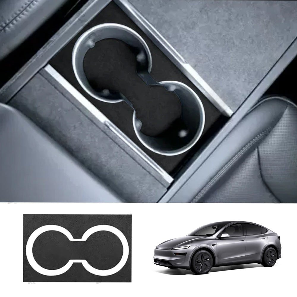 Alcantara Center Console Cup Holder Cover Sticker for Tesla Model Y Juniper 2025+ - acetesla