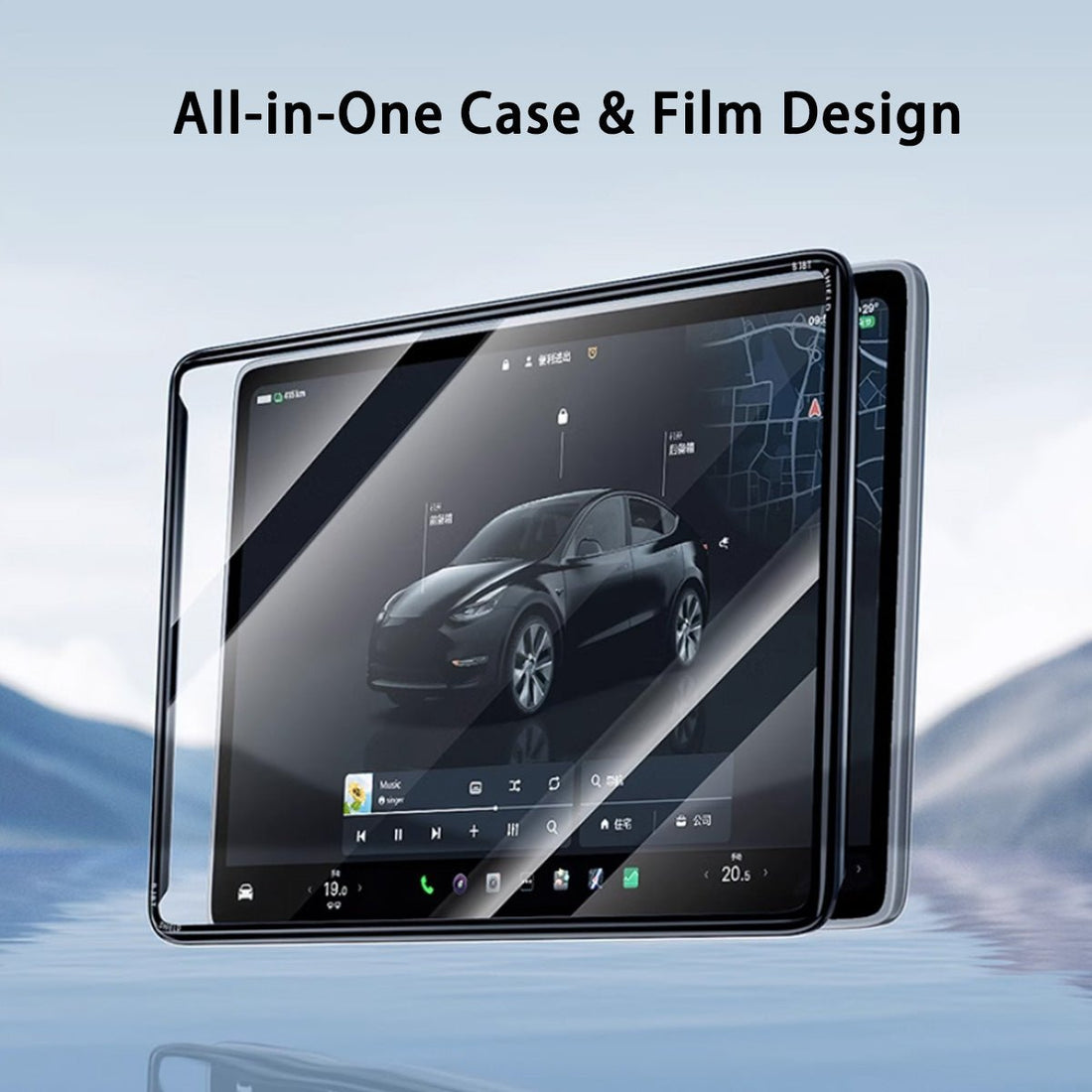 All - in - One Central Screen Tempered Glass & Frame Cover for Tesla Model 3/Y - acetesla