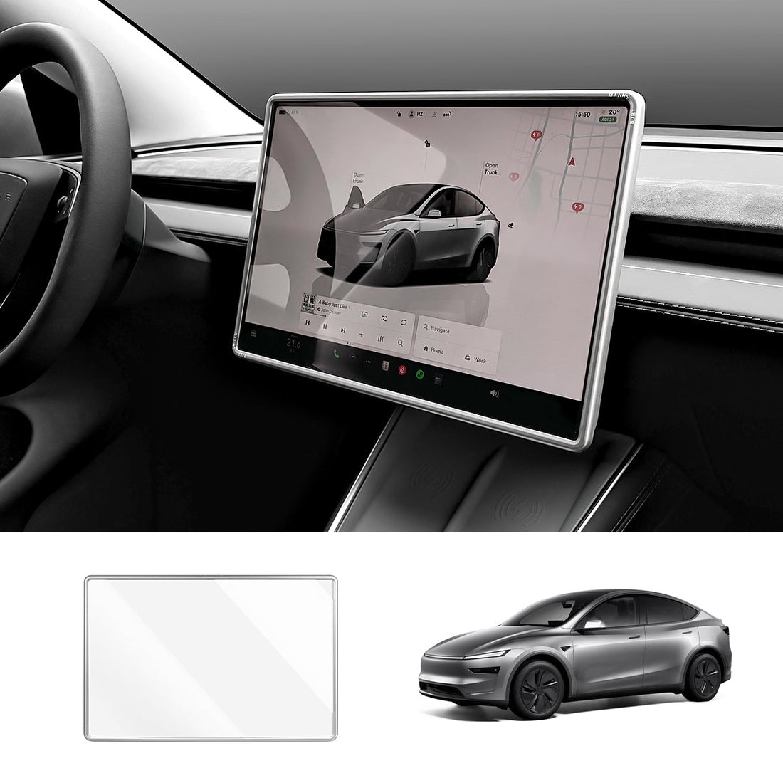 All - in - One Central Screen Tempered Glass & Frame Cover for Tesla Model Y Juniper 2025+ - acetesla