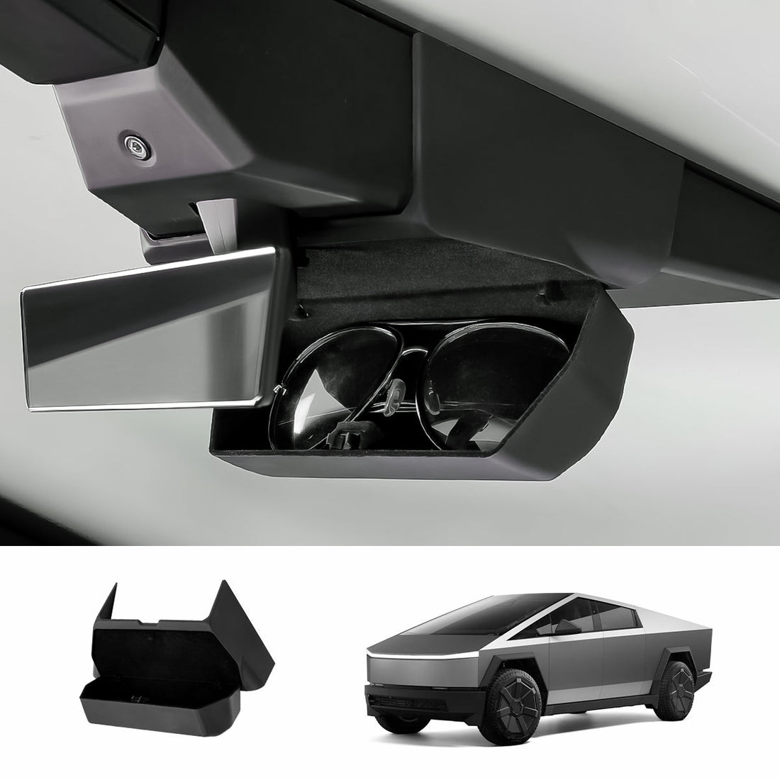 Behind Rearview Mirror Hidden Sunglasses Holder Organizer for Tesla Cybertruck - acetesla