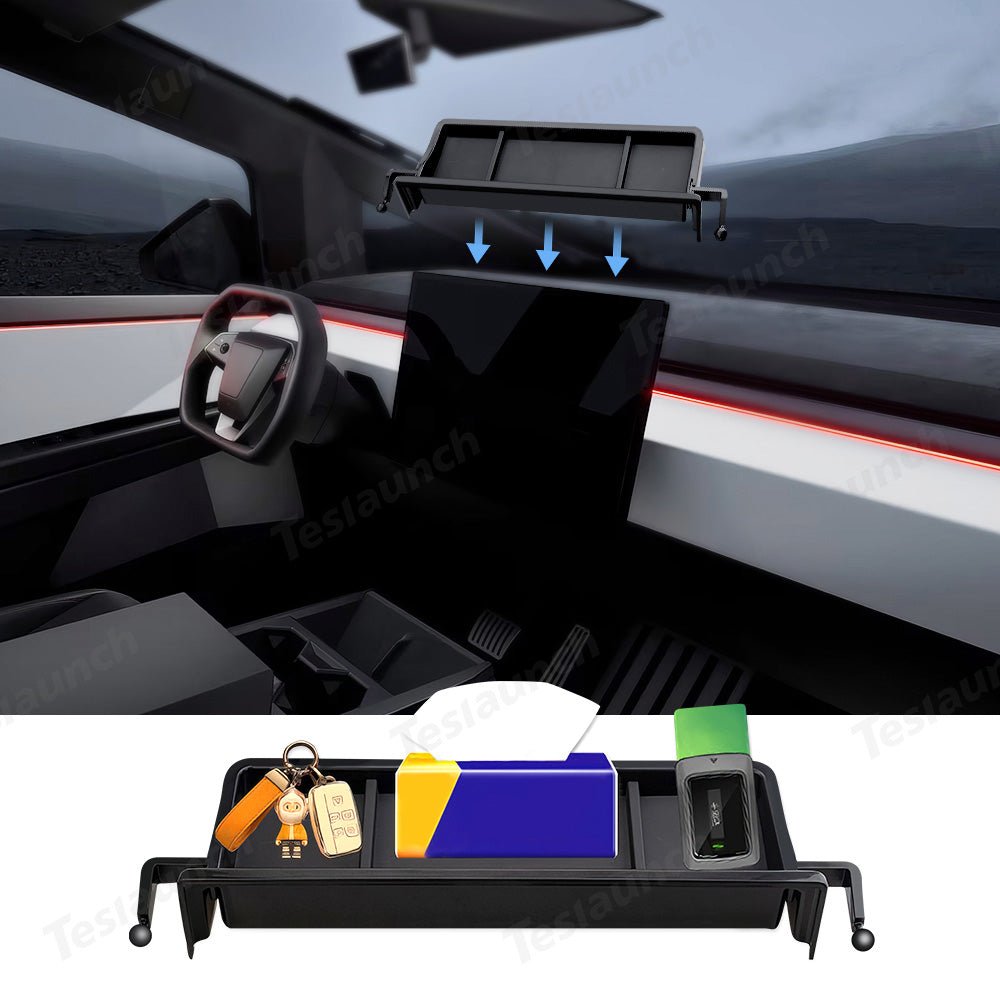 Behind Screen Storage Tray with Magnetic Phone Holder for Cybertruck - acetesla