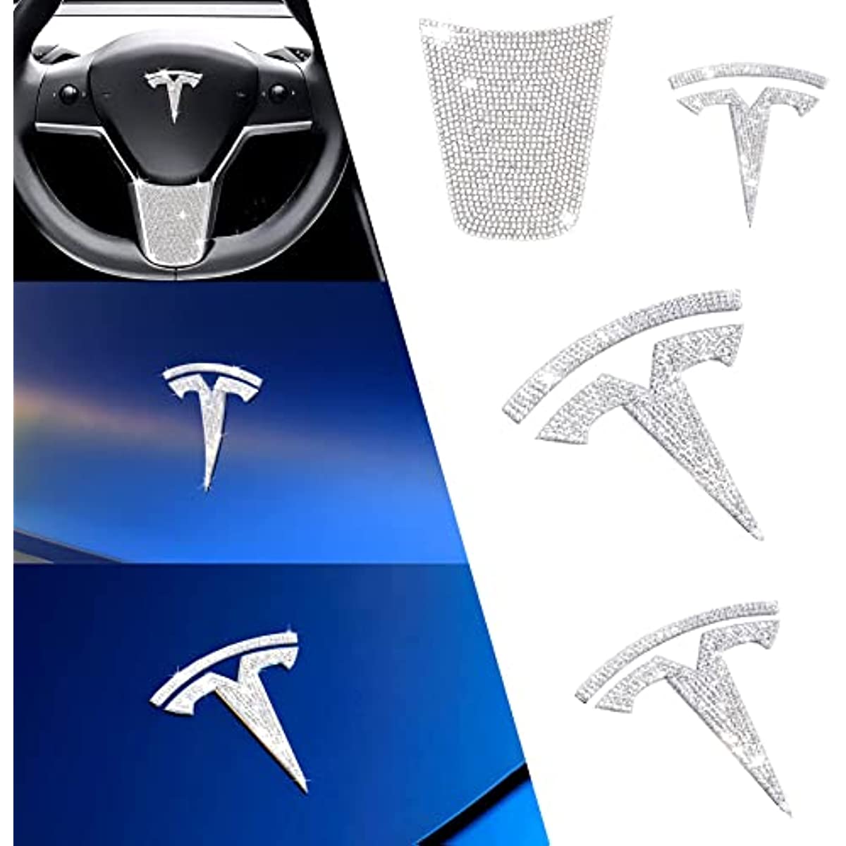 Lot De 4 Autocollants Strass Argentés Pour Poignées Tesla Model 3 / Model Y – Brillant Comme Du Diamant, Colle 3M