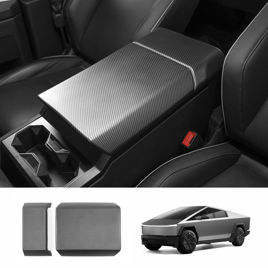 Center Control Armrest Covers (Carbon Fiber Pattern ABS) for Cybertruck (2 PCS) - acetesla