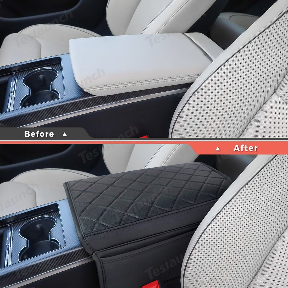 Diamond - Pattern Leather Center Armrest Cover with Pockets for Tesla Model S/X 2021+ - acetesla