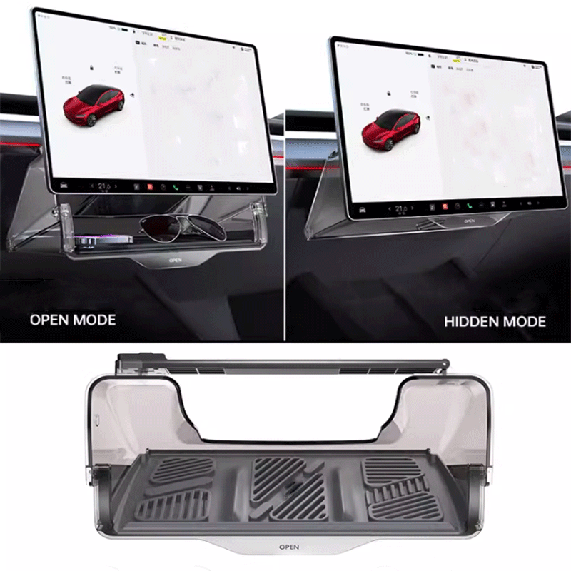 Folding Under Central Control Screen Storage Organizer for Tesla Model Y Model 3 - acetesla