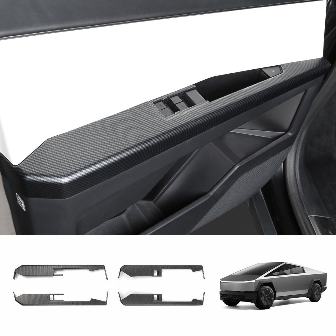 Front & Rear Door Armrest Overlays Covers (Carbon Fiber Pattern ABS) for Cybertruck (4 PCS) - acetesla