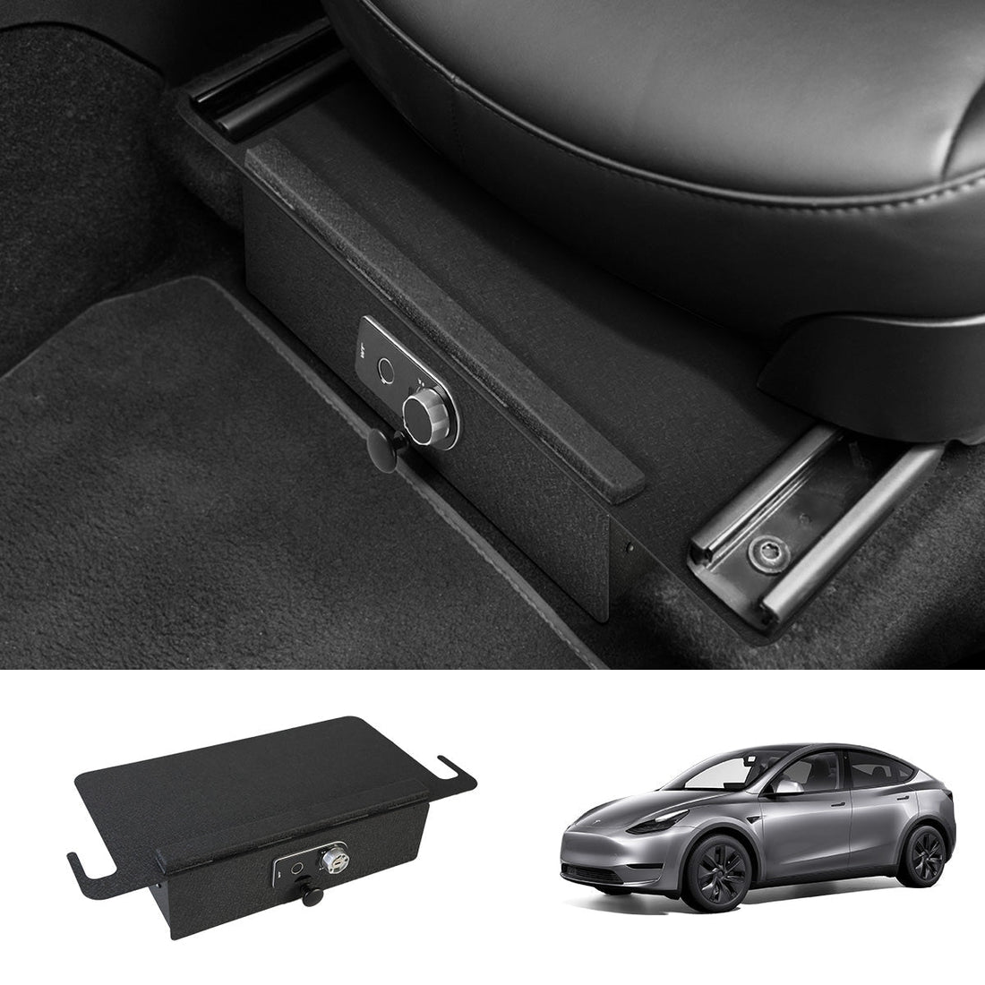 Front Under - Seat Fingerprint Anti - Theft Privacy Gunsafe Organizer Lockbox for Tesla Model Y(2020 - 2024) - acetesla