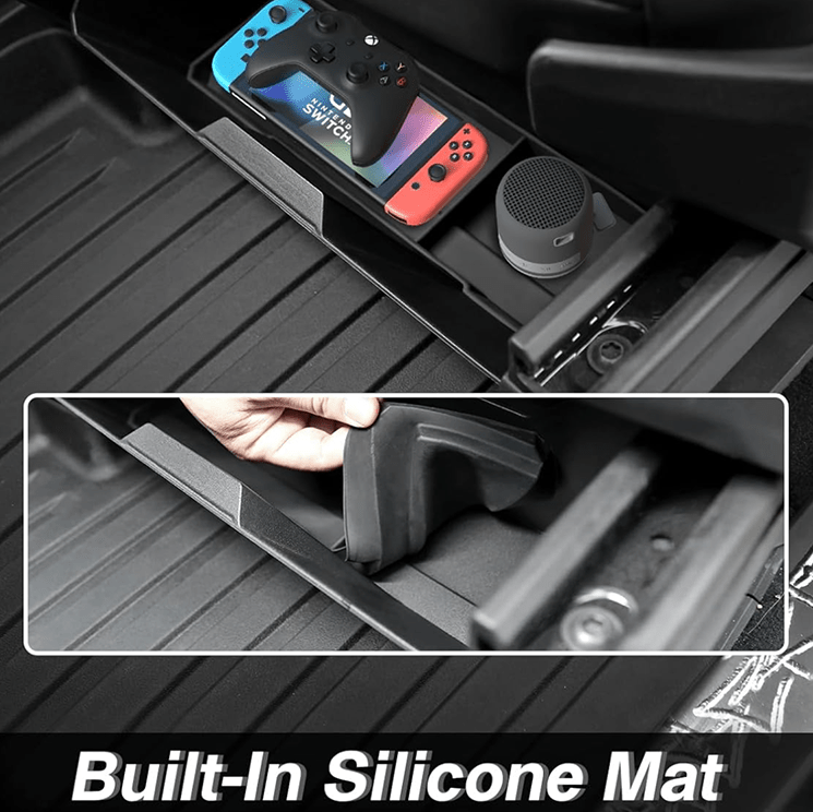 Front Under Seat Storage Box with Silicone Pad for Tesla Cybertruck - acetesla