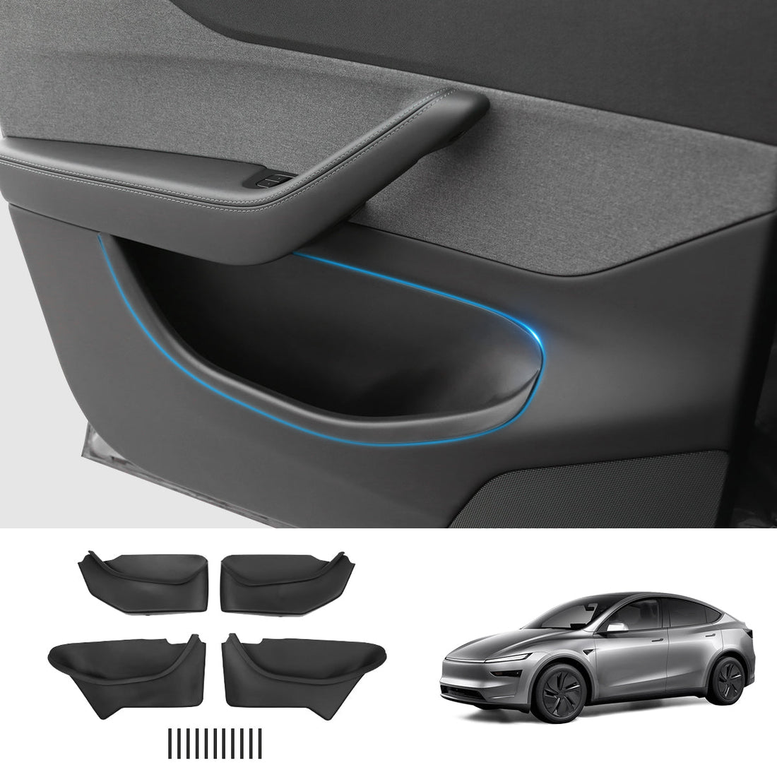 Full - Coverage Door Storage Organizer – Waterproof & Dirt - Resistant for Tesla Model Y Juniper 2025+ - acetesla