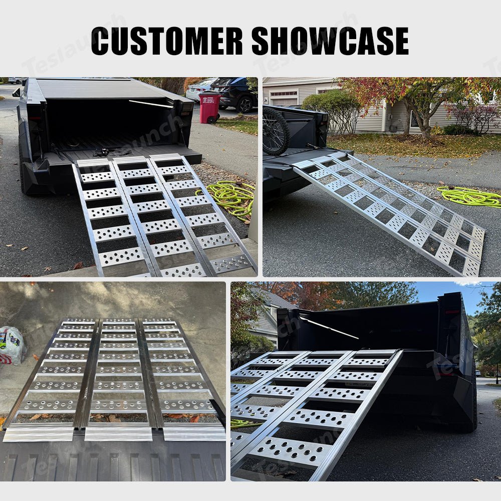 Tesla Loading Ramp Full-Width Aluminum Tri-Fold Ramps with Load Straps for Cybertruck
