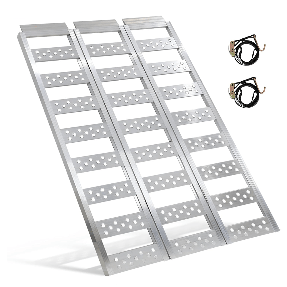 Full Size Loading Ramp Full-Width Aluminum Tri-Fold Ramps with Load Straps for Cybertruck