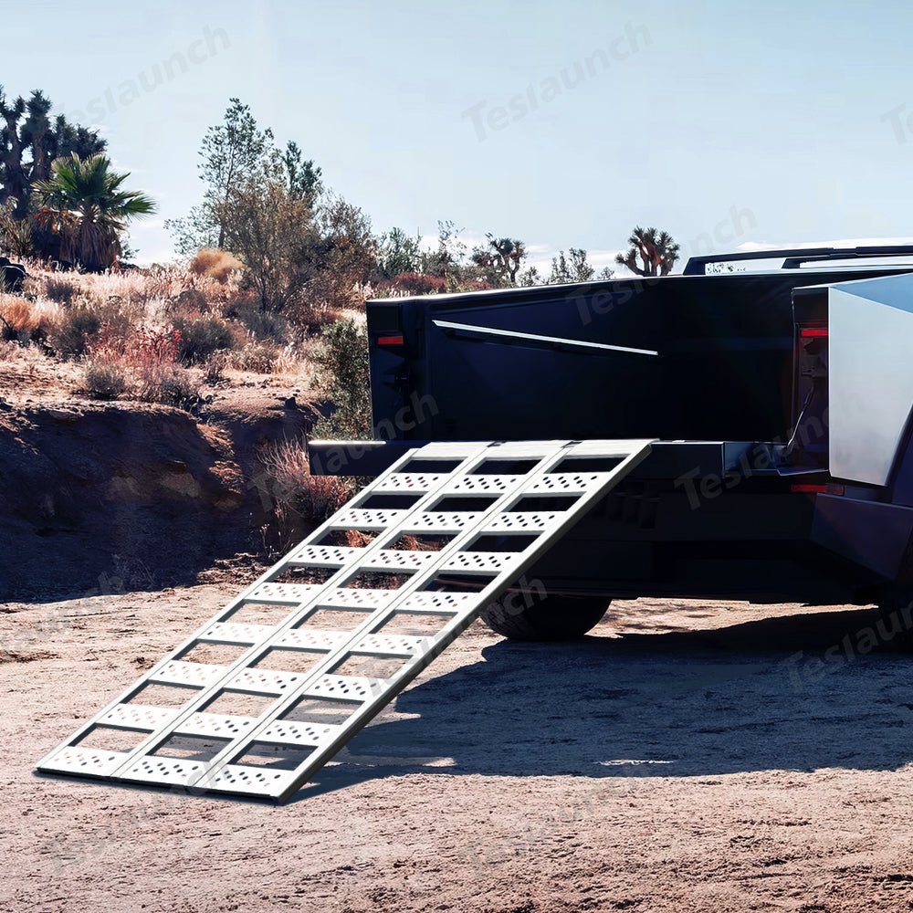 Cybertruck Rear Ramp Full-Width Aluminum Tri-Fold Ramps with Load Straps for Cybertruck