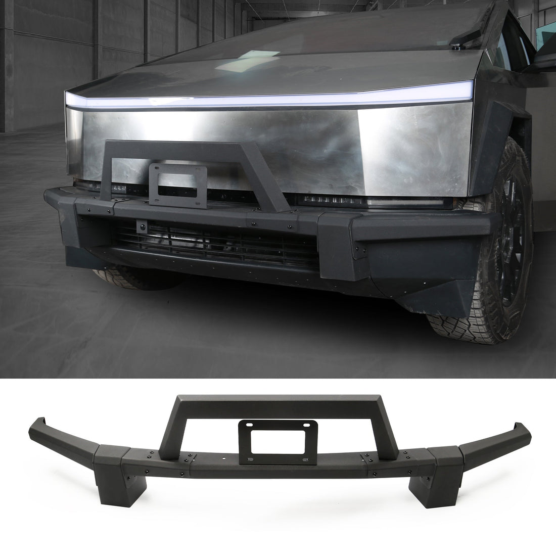Heavy Duty Front Bumper with License Plate Frame for Tesla Cybertruck - acetesla