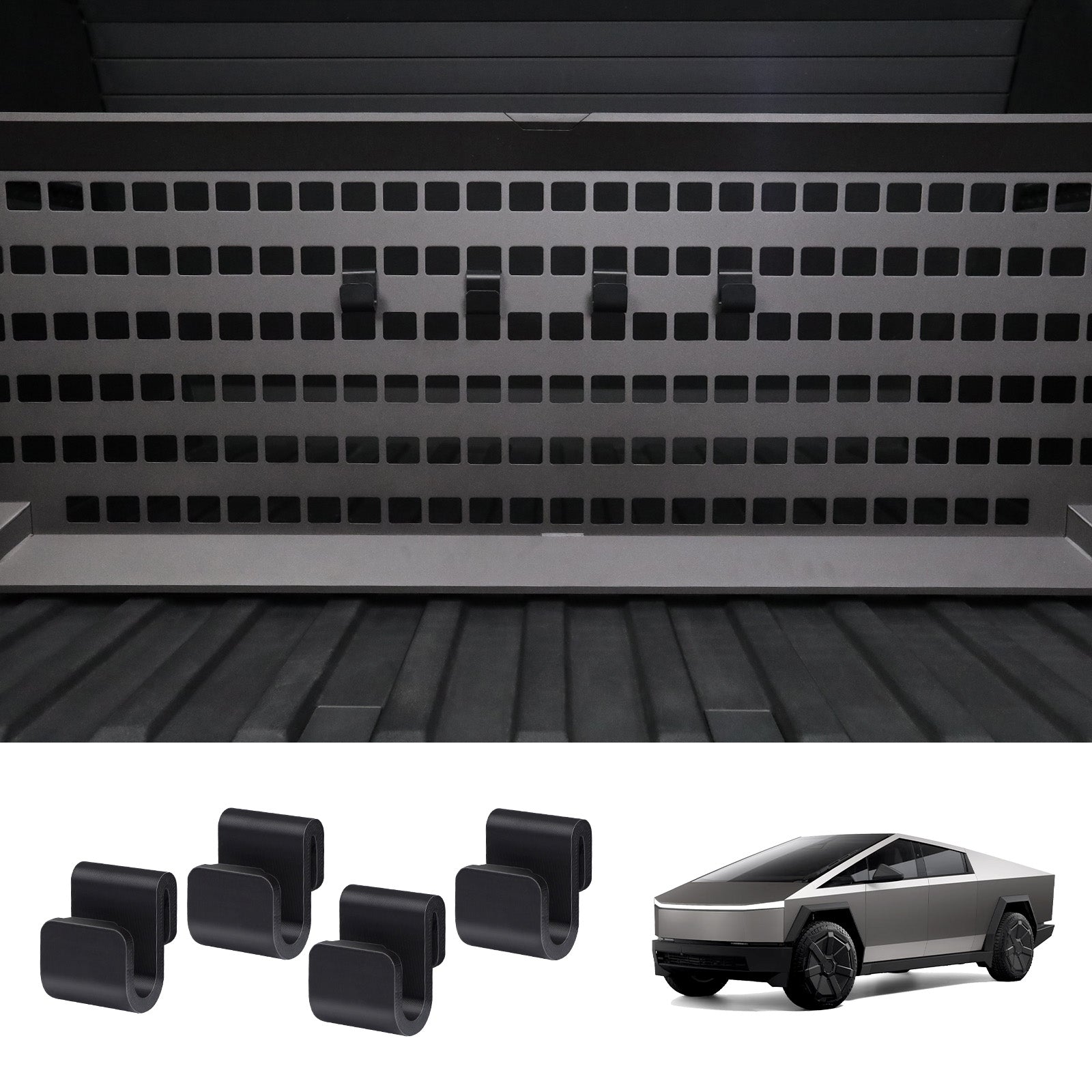 Hooks for MOLLE Panels & Vault Cargo Divider for Cybertruck