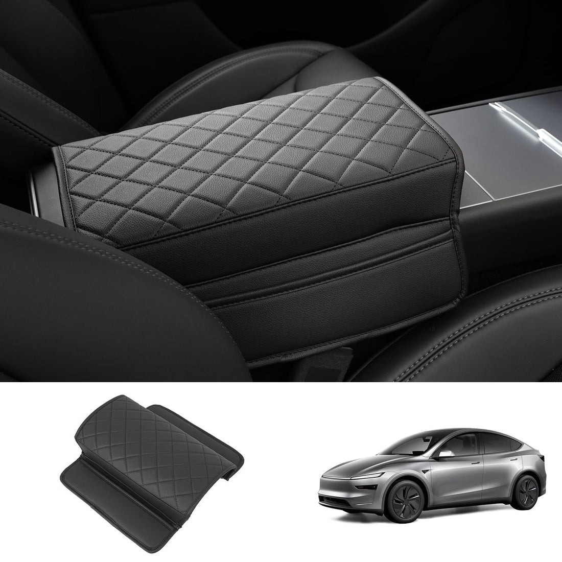 Leather Center Armrest Cover with Side Pockets for Tesla Model Y Juniper 2025+ - acetesla