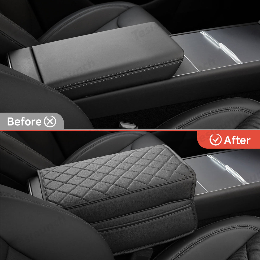 Leather Center Armrest Cover with Side Pockets for Tesla Model Y Juniper 2025+ - acetesla