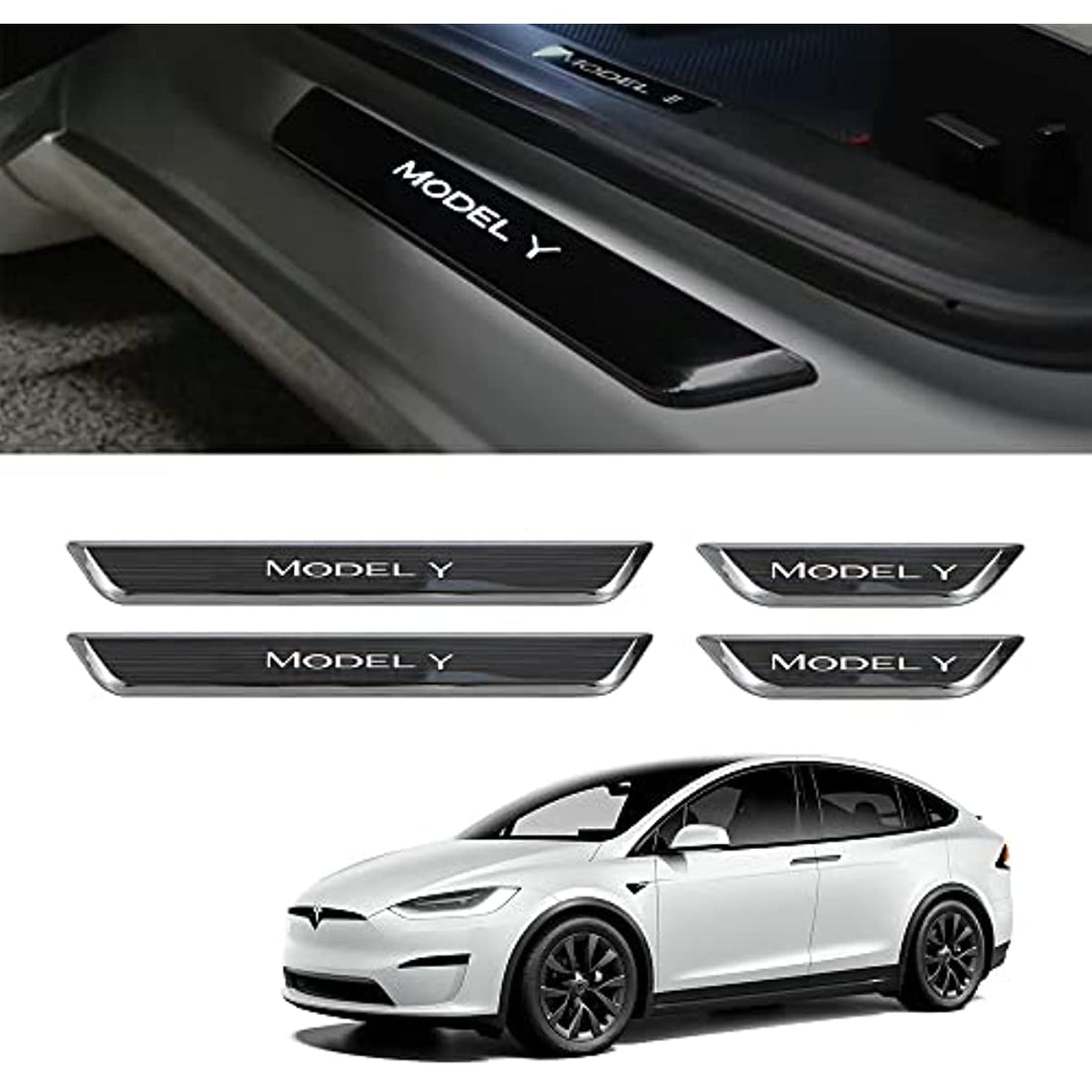 LED Illuminated Door Sill Protector Front & Rear for Tesla Model Y / 3 - acetesla