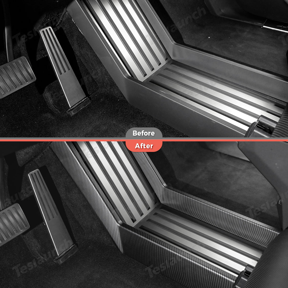 Lower Center Console Side Trim Covers (Carbon Fiber Pattern ABS) for Cybertruck - acetesla