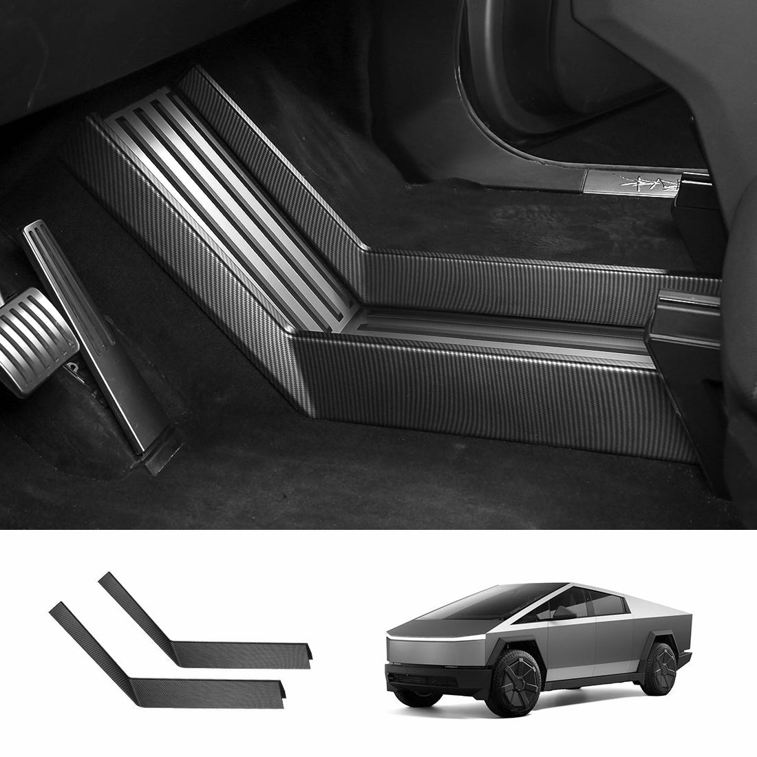 Lower Center Console Side Trim Covers (Carbon Fiber Pattern ABS) for Cybertruck - acetesla