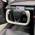 Model 3 Highland Yoke Plaid Steering Wheel 【White Leather】 - acetesla