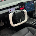 Model 3 Highland Yoke Plaid Steering Wheel 【White Leather】 - acetesla