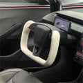 Model 3 Highland Yoke Plaid Steering Wheel 【White Leather】 - acetesla