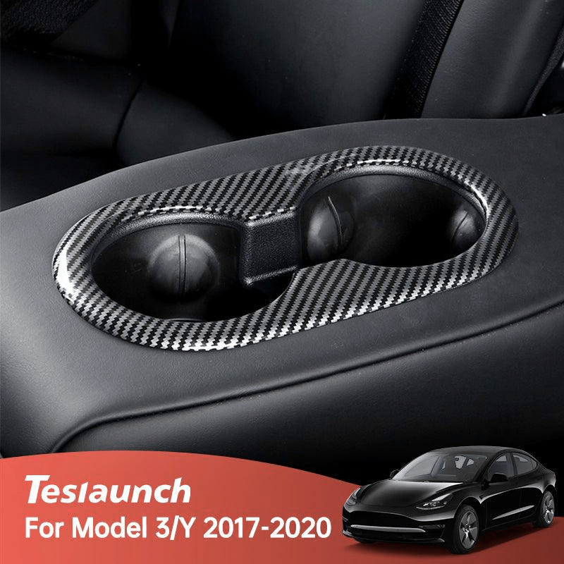 Model 3 Real Carbon Fiber Backseat Cup Holders Cover for Tesla(2017 - 2023) - acetesla