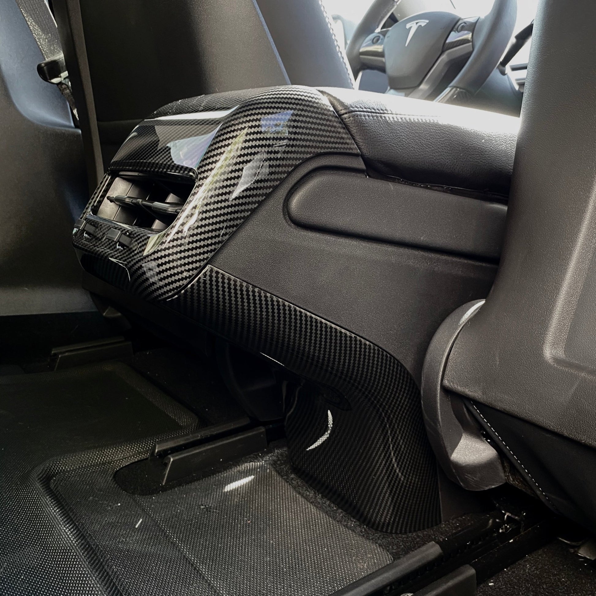 Model 3 / Y Backseat Center Console Base Cap - Carbon Fiber Interior Mods - acetesla