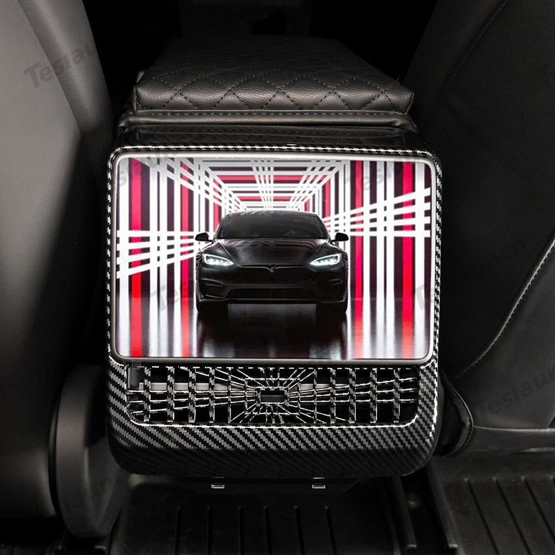 Plaid Rear Air Vent Screen Protector Frame (Carbon Fiber Pattern ABS) for Tesla Model Y Juniper 2025+ - acetesla