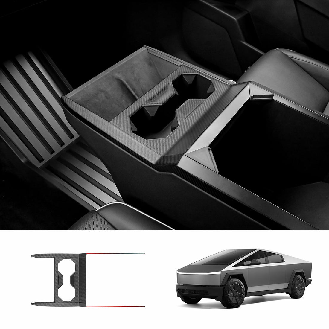 [Real Carbon Fiber] Center Console Cup Holder Panel Trim Cover for Cybertruck - acetesla