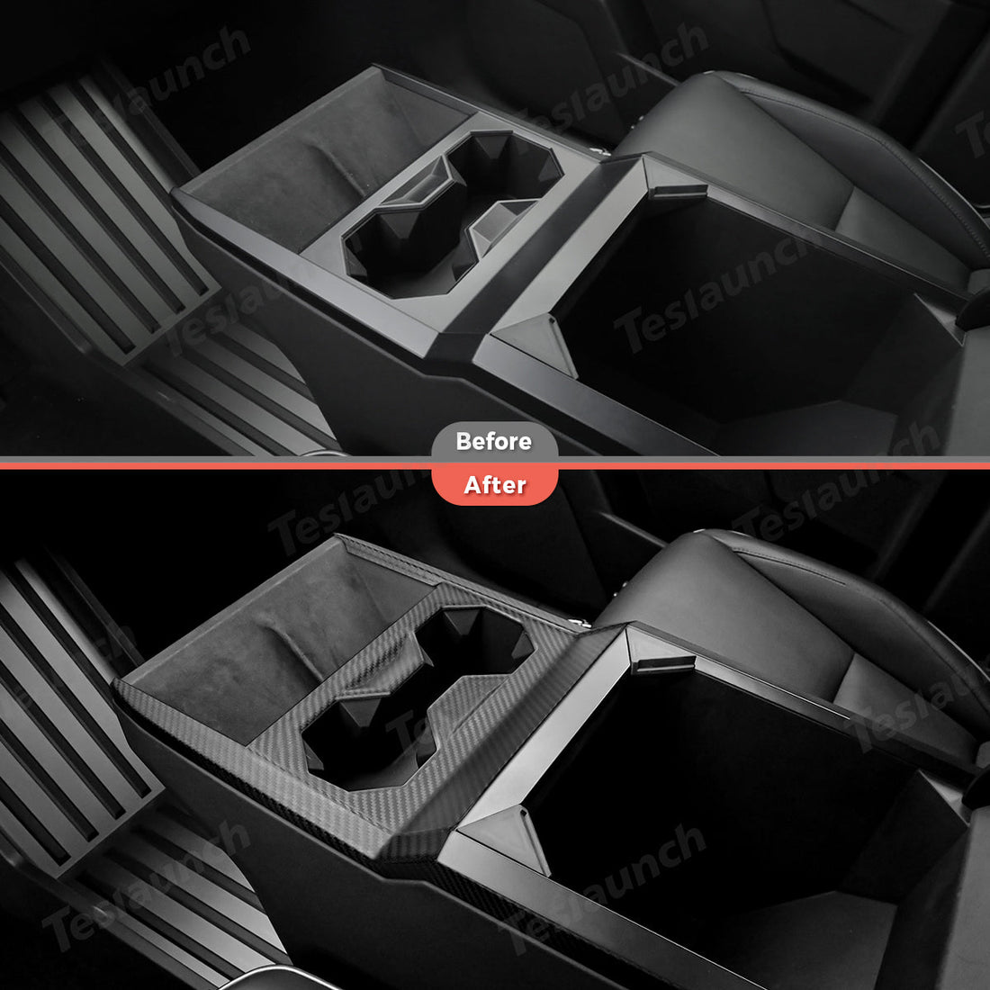 [Real Carbon Fiber] Center Console Cup Holder Panel Trim Cover for Cybertruck - acetesla