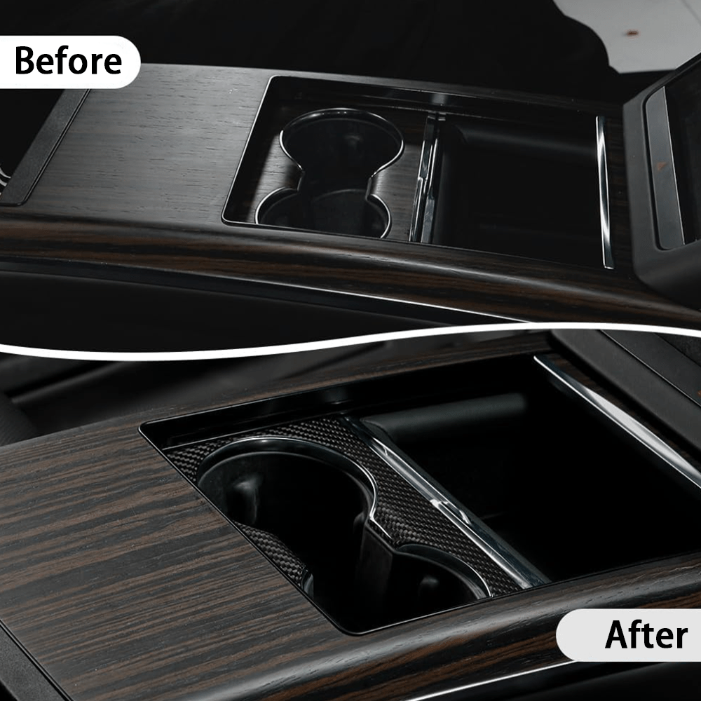 [Real Carbon Fiber] Console Cup Holder Cover for Tesla Model S/X 2022+ - acetesla