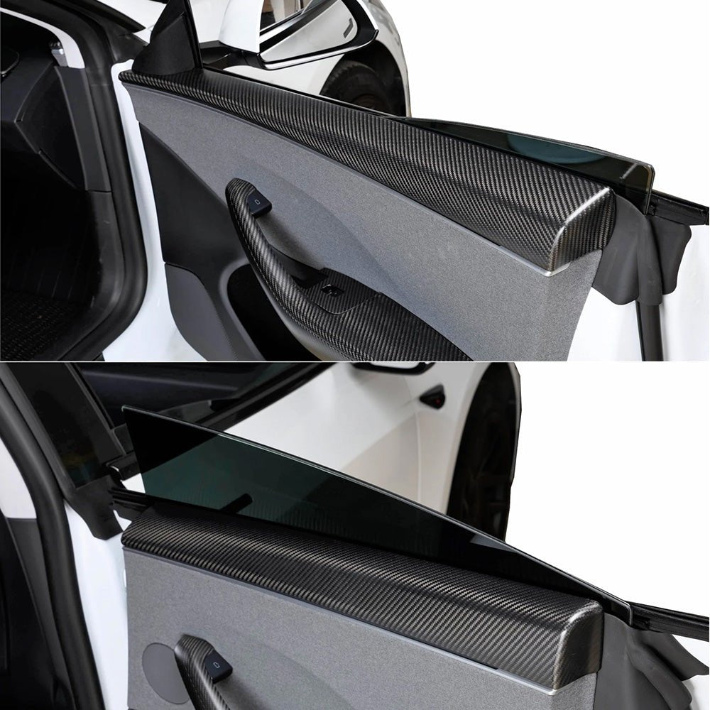 [Real Carbon Fiber] Front & Rear Door Upper Overlay Covers (4 PCS) for Tesla Model 3 Highland 2024+ - acetesla