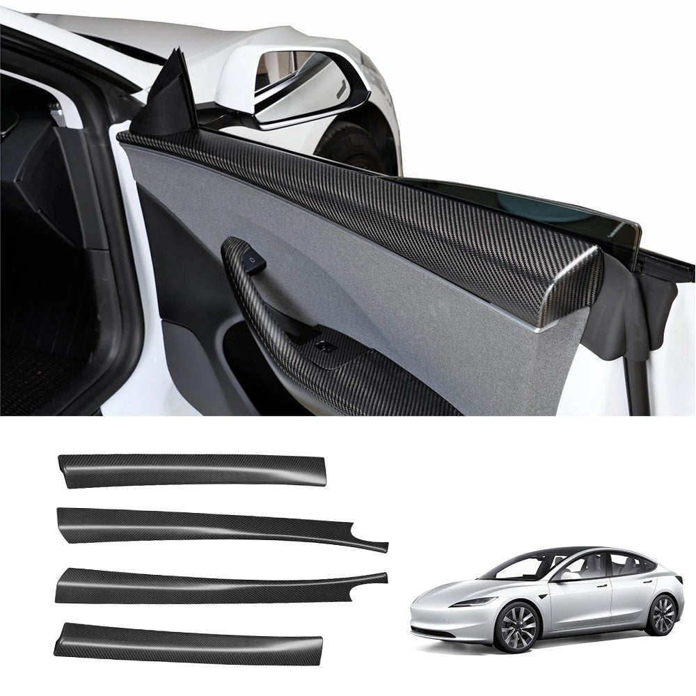 [Real Carbon Fiber] Front & Rear Door Upper Overlay Covers (4 PCS) for Tesla Model 3 Highland 2024+ - acetesla