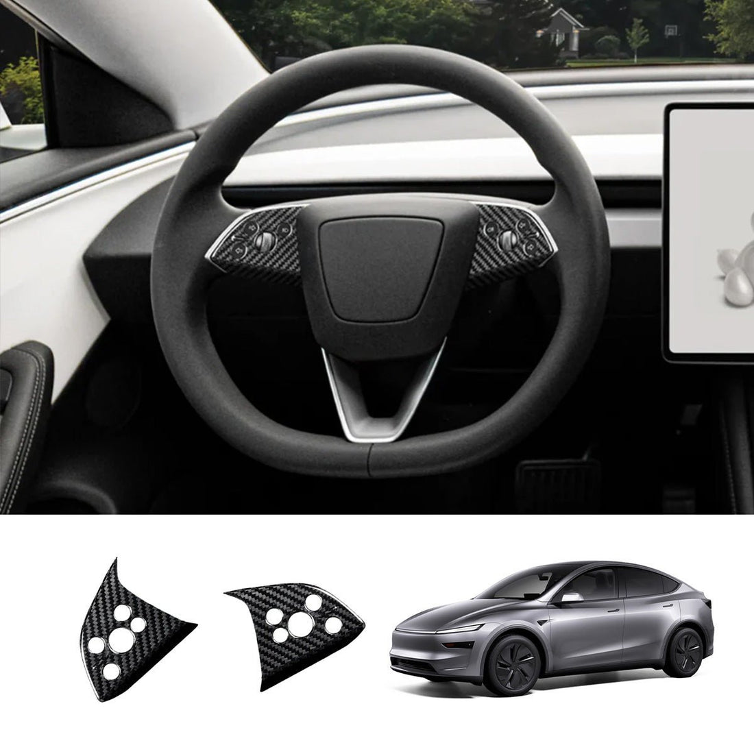 [Real Carbon Fiber] Steering Wheel Panel Covers (2PCS) for Tesla Model Y Juniper 2025+ - acetesla