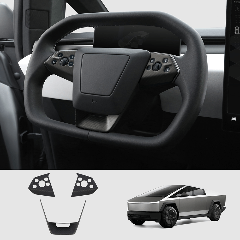 [Real Carbon Fiber] Steering Wheel Panel Covers for Tesla Cybertruck (Set of 3) - acetesla