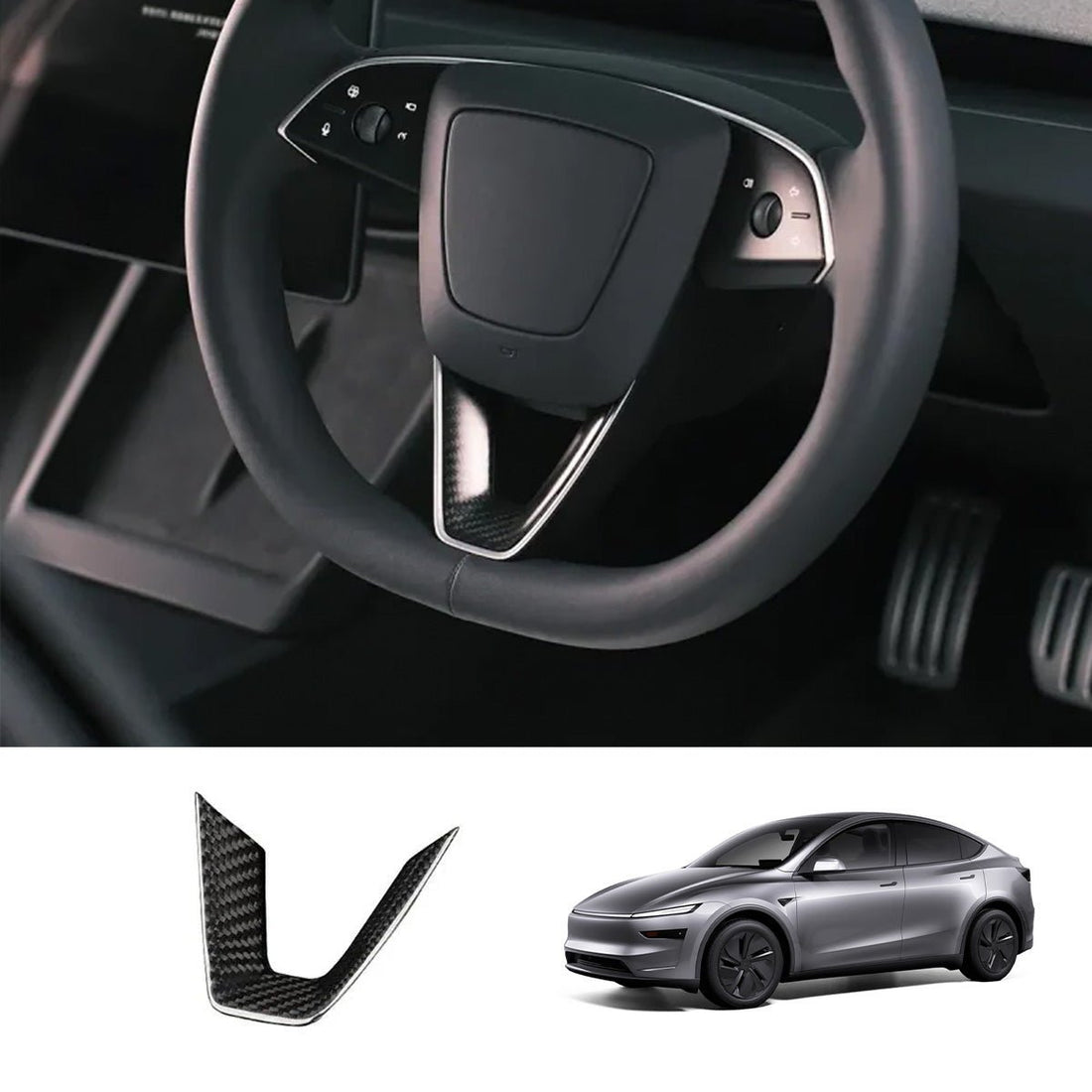 [Real Carbon Fiber] Steering Wheel V - Cover for Tesla Model Y Juniper 2025+ - acetesla