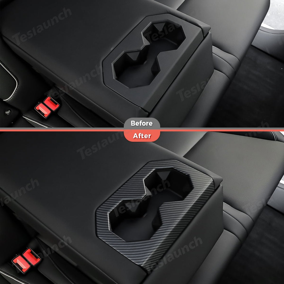 Rear Seat Cup Holder Frame Trim Cover (Carbon Fiber Pattern ABS) for Cybertruck - acetesla