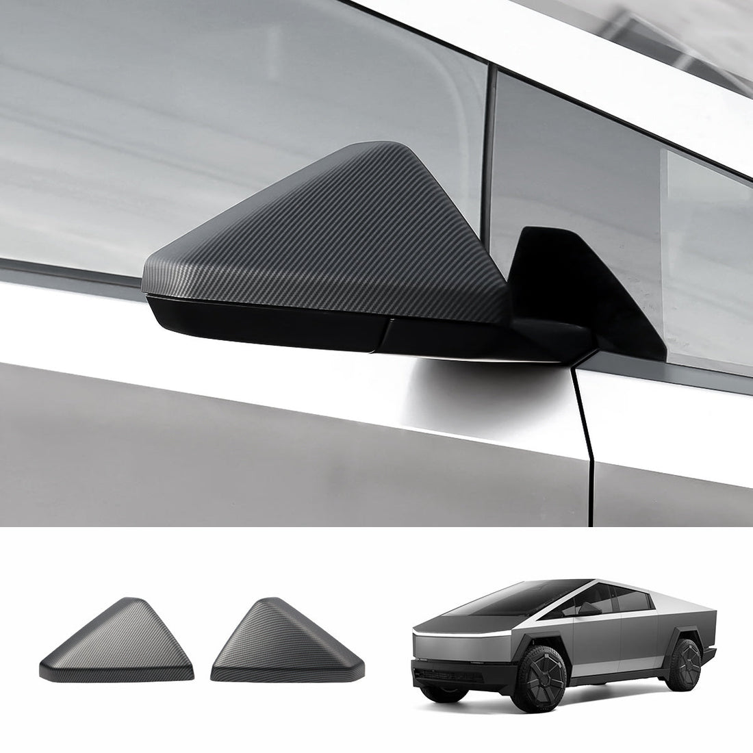 Rear View Mirror Covers (Carbon Fiber Pattern ABS) (1 Pair) for Tesla Cybertruck - acetesla