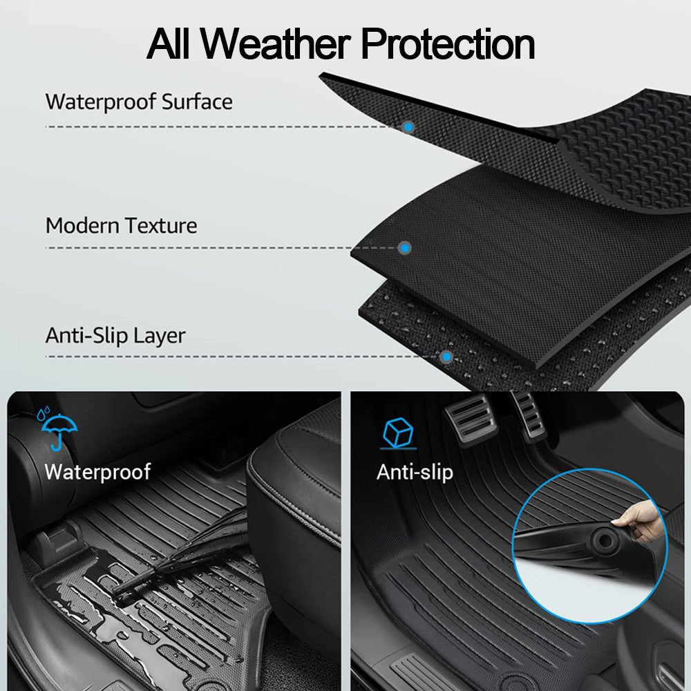 Rivian R1T Floor Mats TPE All Weather Protection Rivian R1T Accessories Black - acetesla