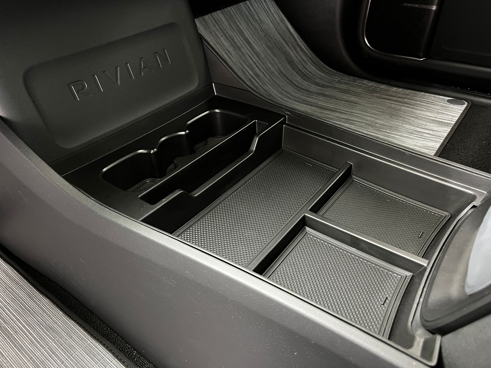 Rivian R1T R1S Lower Center Console Tray Storage Insert Box With Cup Holder - acetesla