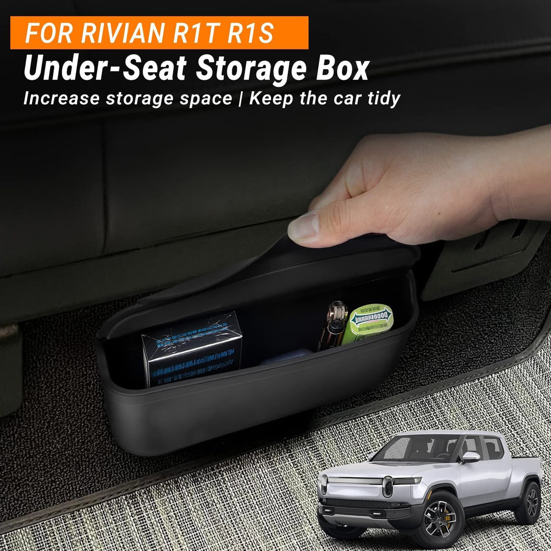 Rivian R1T R1S Under Seat Storage Box Rear Seat Organizer Back Seat Tray - acetesla